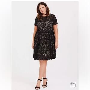Torrid Black Lace Illusion Neck Skater Dress Size 1X PLUS
